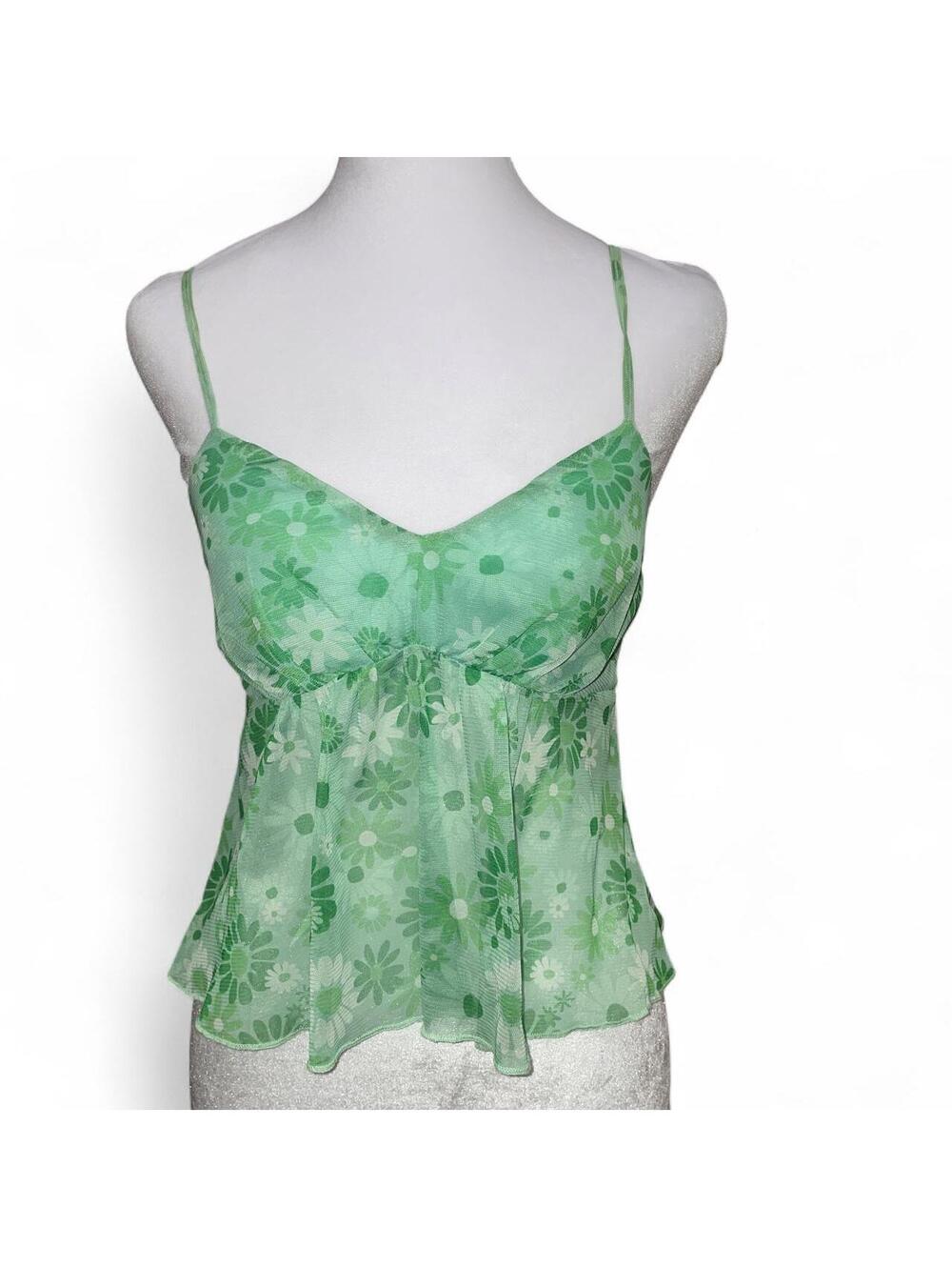 Green babydoll floral mesh cami top